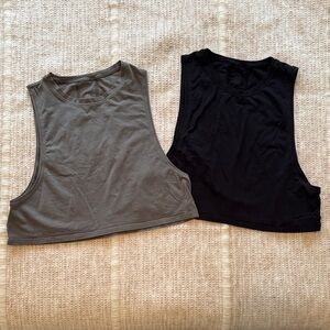 Lululemon Crop Tanks Black and Olive Green Size 4